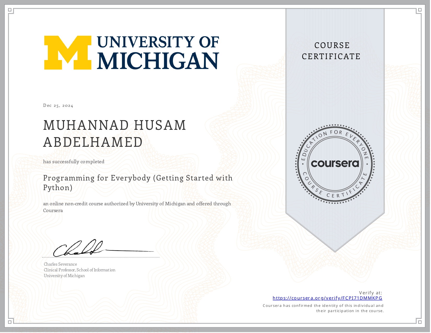 Python By Everybody Certificate